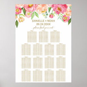 Peach and Pink Peony Flowers Wedding Seating Chart