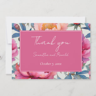 Peach and Pink Peony Flowers Wedding Thank You Card