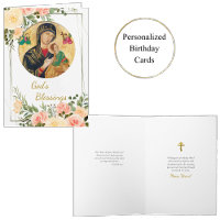 Peach and Pink Roses Gold Frame Birthday Card