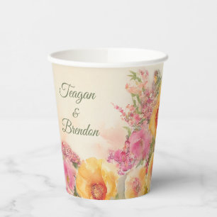 Peach And Pink Watercolor Wedding  Paper Cups