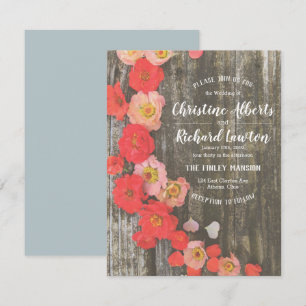 Peach and Poppy Rustic Floral Wedding Invitation