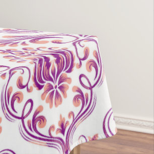 Peach and Purple Damask Floral Elegant Cotton Tablecloth