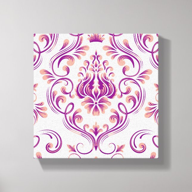 Peach and Purple Damask Floral Pattern Elegant Canvas Print (Front)