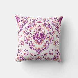 Peach and Purple Damask Floral Pattern Elegant Cushion