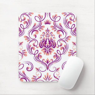 Peach and Purple Damask Floral Pattern Elegant Mouse Pad