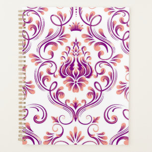 Peach and Purple Damask Floral Pattern Elegant Planner