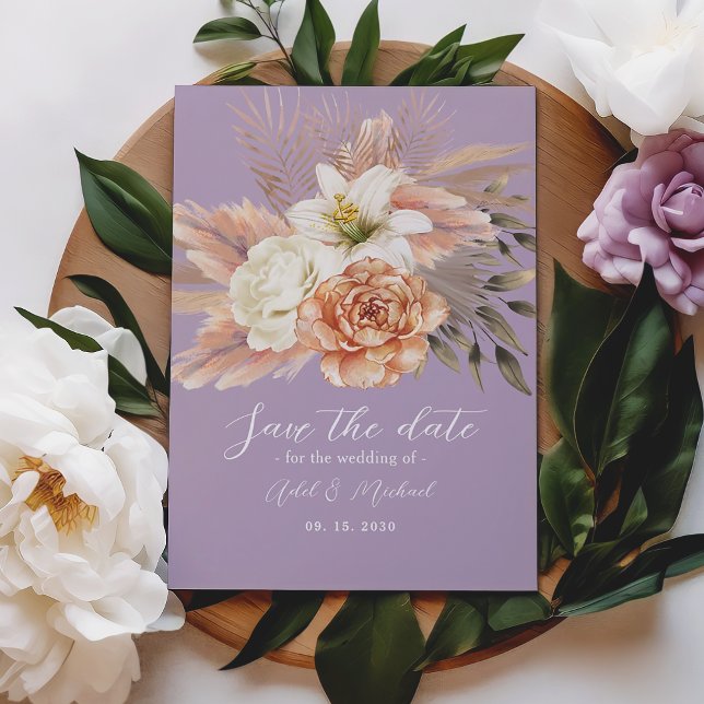 Peach and Purple Floral Wedding Save The Date (Creator Uploaded)