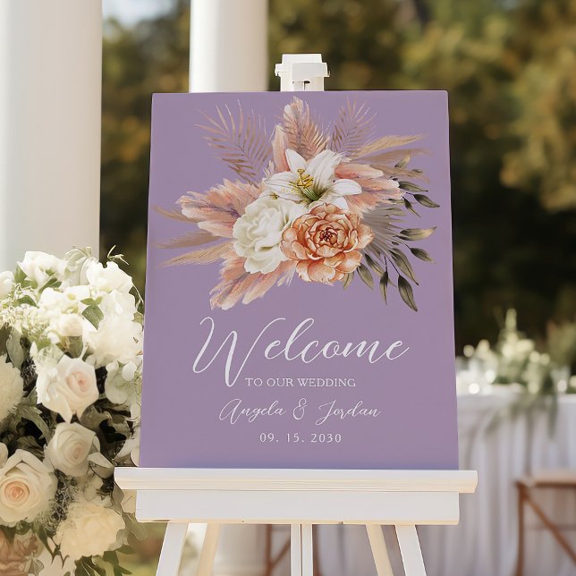 Peach and Purple Floral Wedding Welcome Sign (Creator Uploaded)