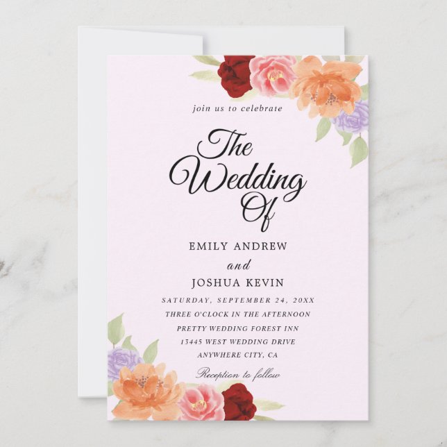 peach and purple wedding invitations (Front)