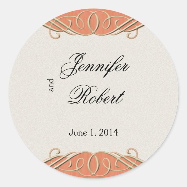 Peach and Sage Elegant Scroll Envelope Seal (Front)