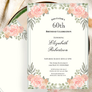 Peach and Sage Green Floral 60th Birthday Invitation
