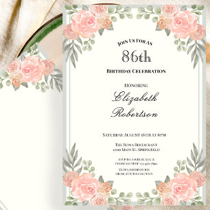 Peach and Sage Green Floral 86th Birthday Invitation