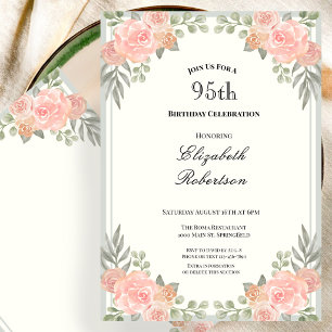 Peach and Sage Green Floral 95th Birthday Invitation