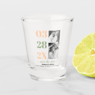 Peach and sage green two photo Save the Date Shot Glass