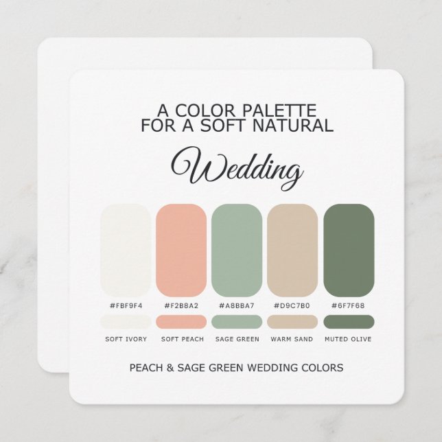 Peach and Sage Green Wedding Color Palette Card (Front/Back)