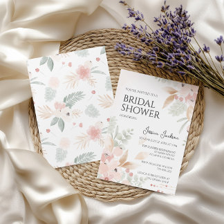 Peach and Sage Watercolor Flowers Bridal Shower Invitation