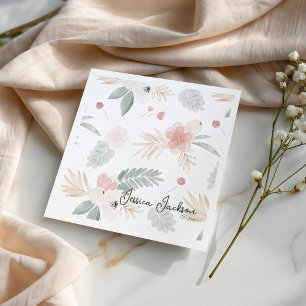 Peach and Sage Watercolor Flowers Bridal Shower Napkin