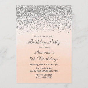 Peach and Silver Birthday Invitation