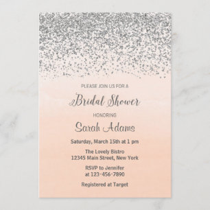 Peach and Silver Bridal Shower Invitation