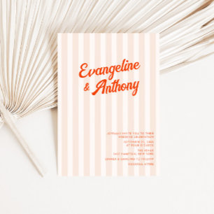 Peach and Tangerine Retro Striped Wedding Invitation
