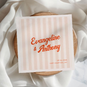 Peach and Tangerine Retro Striped Wedding Napkin
