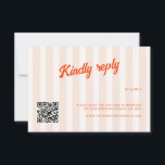 Peach and Tangerine Striped Retro Wedding RSVP Card<br><div class="desc">Introducing our fun peach and tangerine wedding RSVP card with a QR code, designed to add a touch of retro charm to your special day. The soft peach striped background is perfectly complemented by the vibrant tangerine retro calligraphy that adds a pop of colour and sophistication. The text is fully...</div>