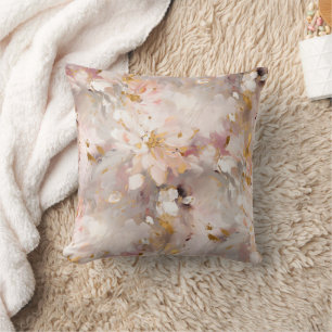 Peach and Taupe Abstract Floral  Cushion