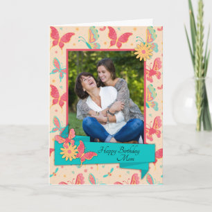 Peach and Teal Butterflies Birthday Card for Mum