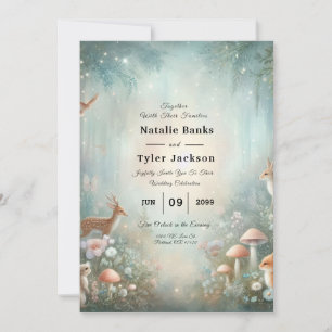 Peach and Teal Enchanted Forest Wedding Invitation