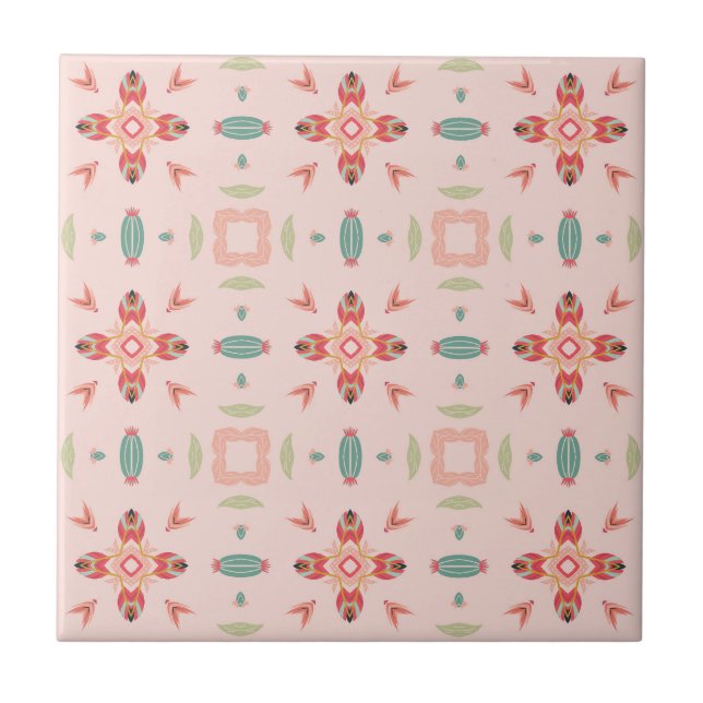 Peach and Teal Modern Floral Geometric Tile (Front)
