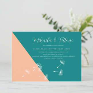 Peach and Teal  wedding Invitation