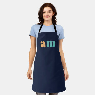 Peach and turquoise elegant monogram design apron