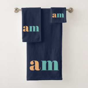 Peach and turquoise elegant monogram design bath towel set