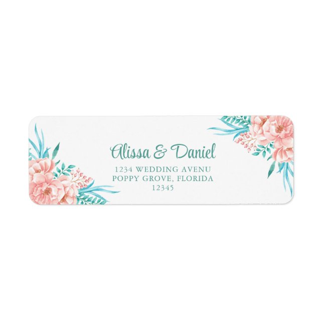 Peach and Turquoise Floral Return Address (Front)