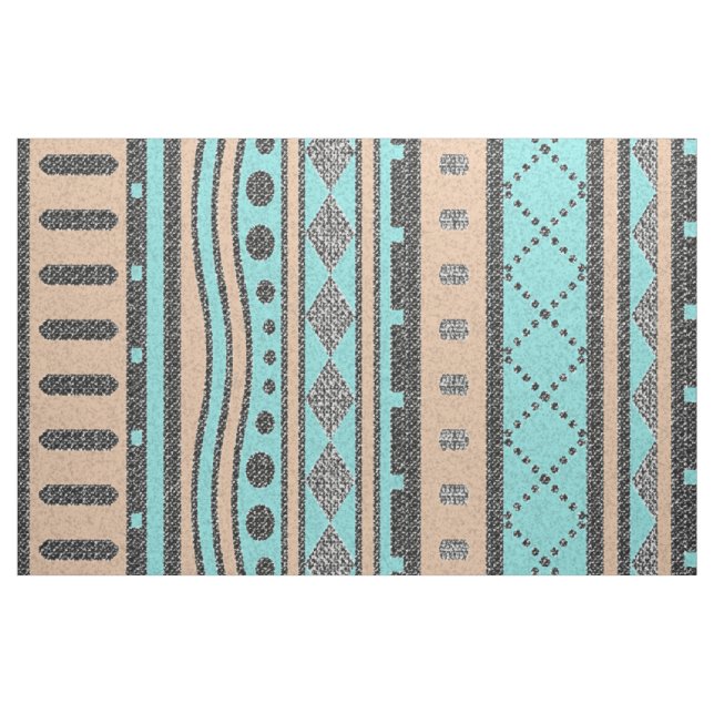 Peach And Turquoise Tribal Pattern Fabric (Yard)