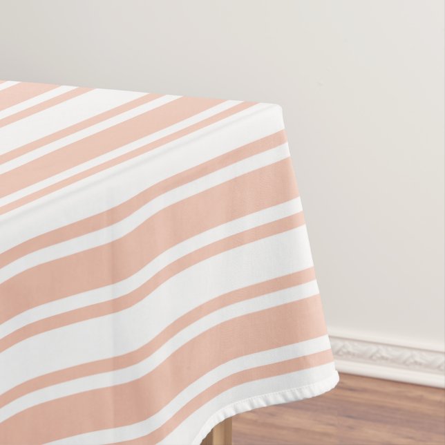 Peach and white candy stripes tablecloth (In Situ)