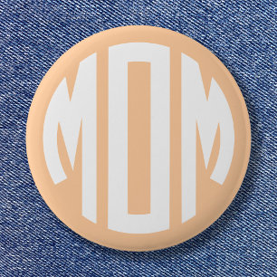 Peach and White Circle Monogram MOM 6 Cm Round Badge
