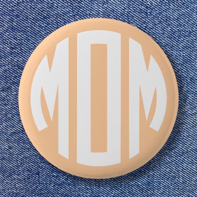 Peach and White Circle Monogram MOM 6 Cm Round Badge (Peach and White Circle Monogram MOM Button)
