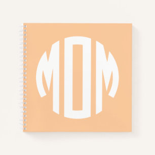 Peach and White Circle Monogram MOM Notebook