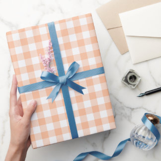 Peach and White Country Gingham Wrapping Paper