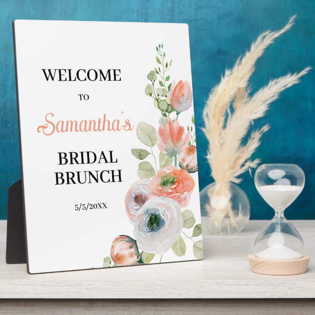 Peach and White Floral Bridal  Brunch Welcome  Plaque (Side)
