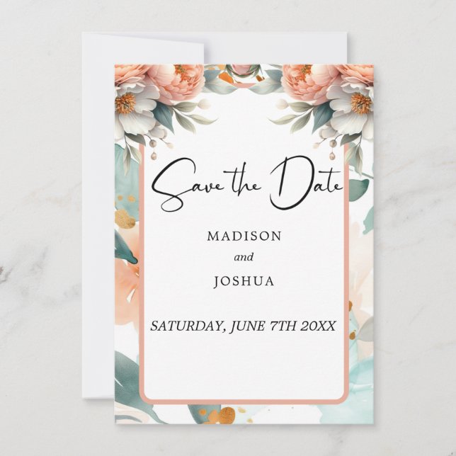 Peach and White Floral Save The Date (Front)