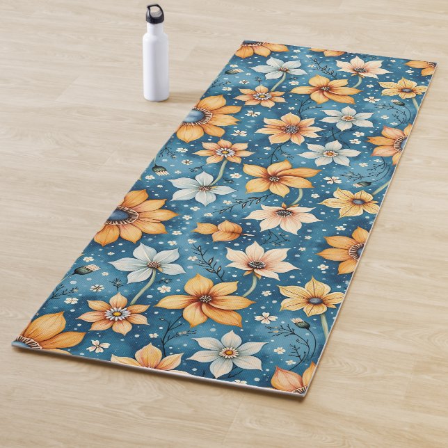 Peach and White Floral Yoga Mat (In Situ)