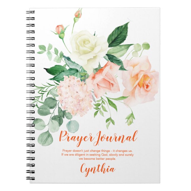 Peach and White Roses Greenery Prayer Journal (Front)
