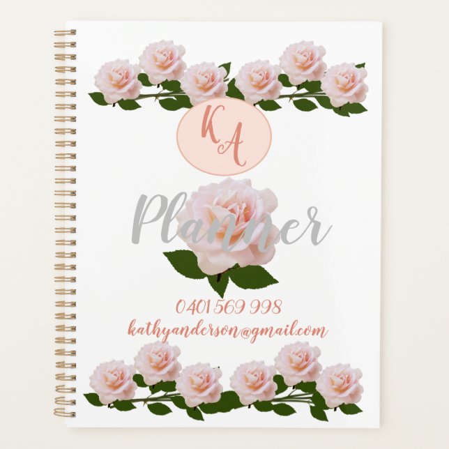 Peach and White Roses Personal Planner (Front)