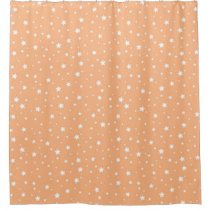 Peach and White Stars Celestial Sky Shower Curtain