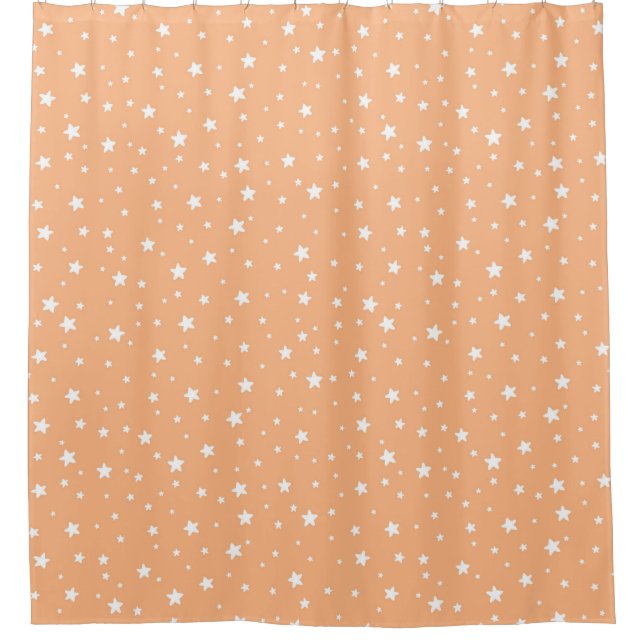 Peach and White Stars Celestial Sky Shower Curtain (Front)