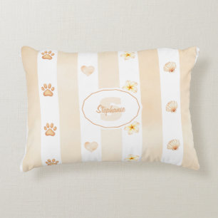 Peach and White Stripe - Hearts, Flower, Paw Print Decorative Cushion