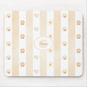 Peach and White Stripe - Hearts, Flower, Paw Print Mouse Pad