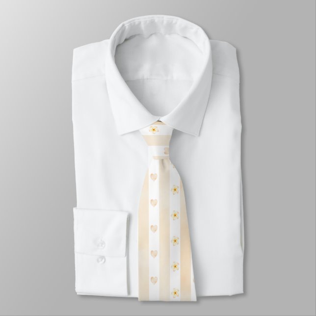 Peach and White Stripe - Hearts, Flower, Paw Print Tie (Tied)